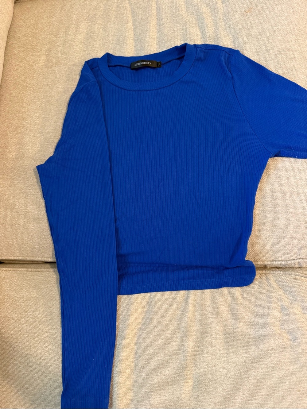 Royal Blue Ribbed Long-Sleeve Crop Top L